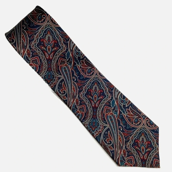 2/$30 CRICKETEERS Navy & Red Paisley Silk Tie - Picture 1 of 10